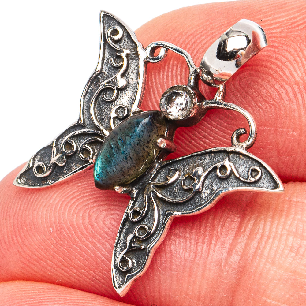 Dainty Labradorite Butterfly Pendant 7/8" (925 Sterling Silver) P45270