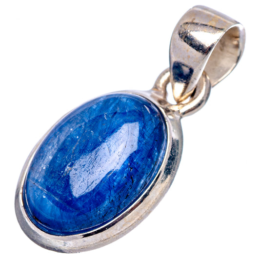 Blue oval kyanite gemstone cabochon pendant in .925 sterling silver bezel with bail