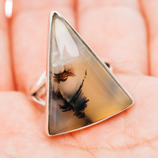 Premium Scenic Dendritic Agate Ring Size 7.75 (.925 Sterling Silver)
