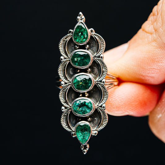 Premium Faceted 5-Gem Zambian Emerald Ring Size 7 (.925 Sterling Silver)