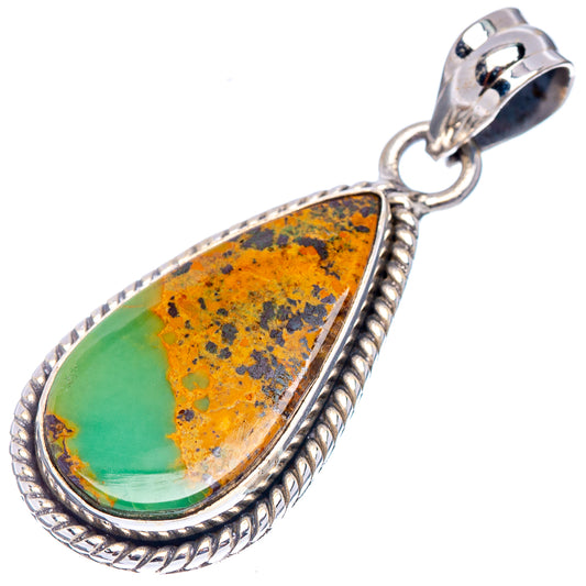 Turquoise teardrop pendant in .925 sterling silver with rope-edged frame and bail loop