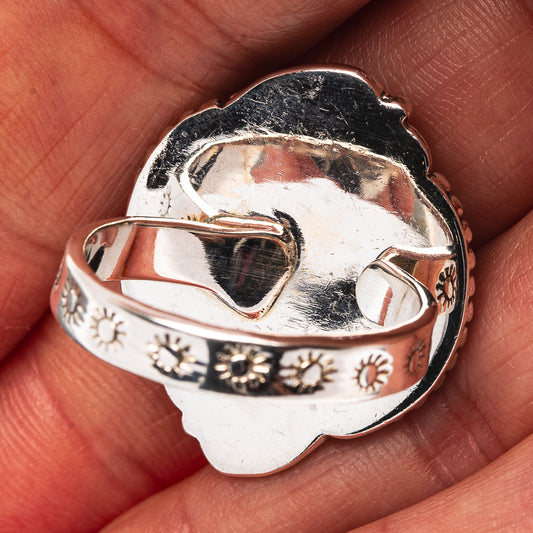Exclusive Southwestern Style Hubei Turquoise Ring Size 9 Adjustable (.925 Sterling Silver)