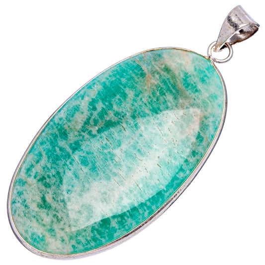 Amazonite oval pendant, silver-plated edge and bail on turquoise-green stone