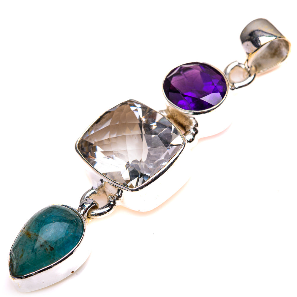 White Quartz, Amethyst, Blue Fluorite Pendant 2 1/8" (925 Sterling Silver) PD38504
