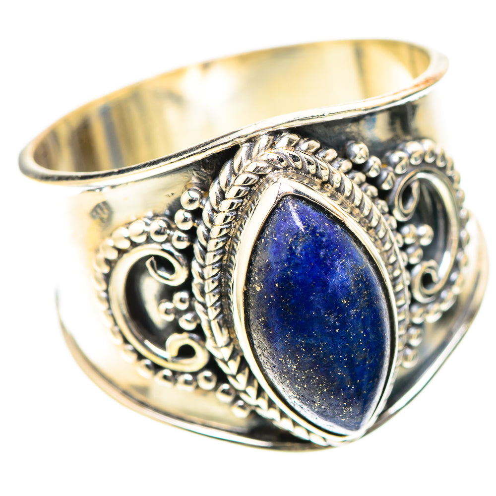 Lapis lazuli sterling silver ring, oval blue stone with detailed braided metalwork