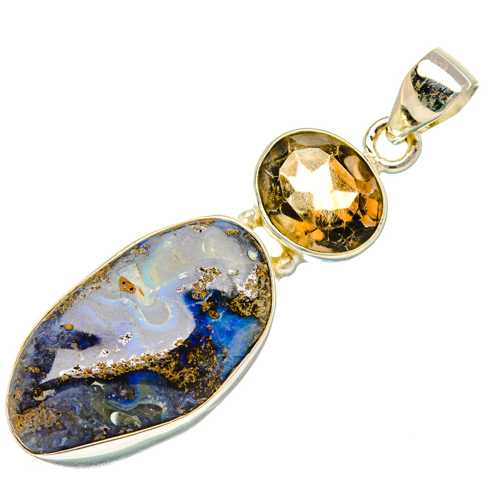 Boulder Opal, Smoky Quartz Pendant 2" (925 Sterling Silver) PD37907