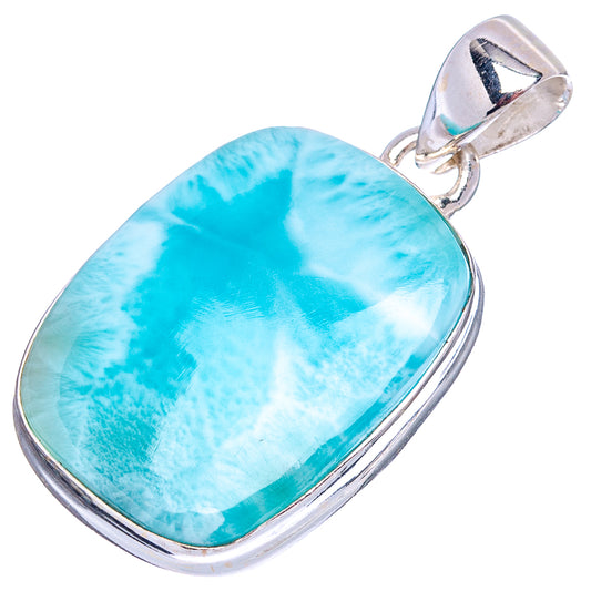 Sterling silver oval larimar pendant, blue cabochon in bezel with top bail