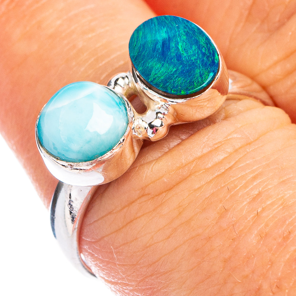 Rare Larimar, Doublet Opal Ring Size 7.75 (.925 Sterling Silver)