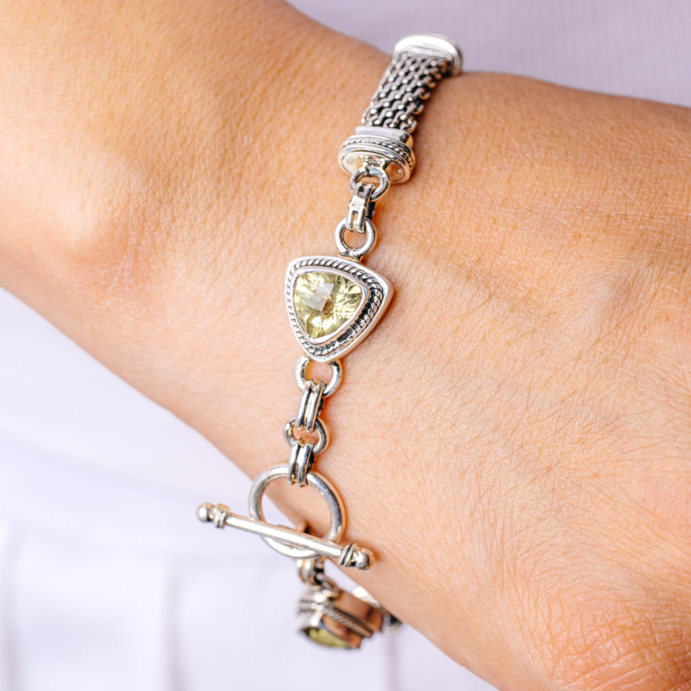 Smoky Quartz, Citrine Bracelet 8 5/8" (.925 Sterling Silver)