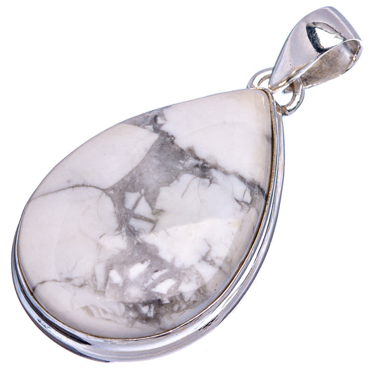 Howlite teardrop pendant, .925 sterling silver setting and bail, white stone with gray marbling