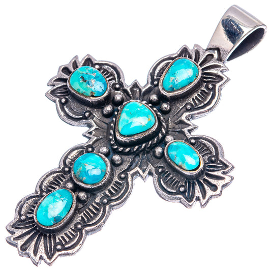 Turquoise cross pendant, antiqued .925 sterling silver with six turquoise cabochons and bail