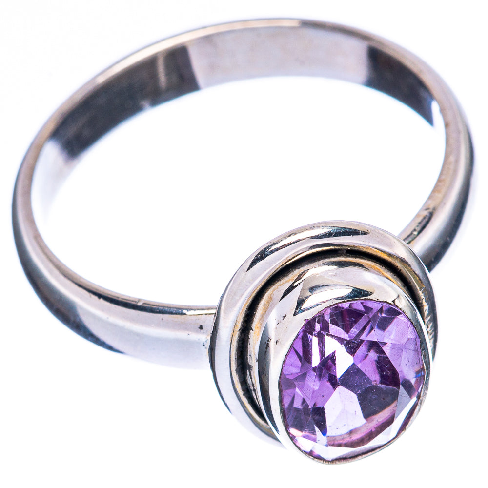 Amethyst sterling silver ring, faceted purple round stone in twisted bezel