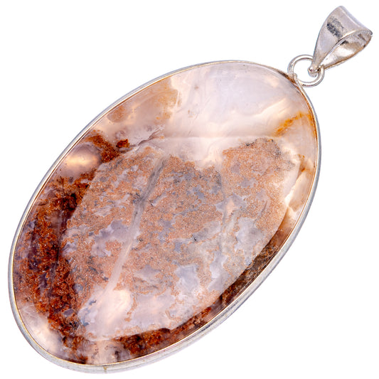 Silver-plated tube agate pendant, oval cabochon with pale lavender base and reddish-brown veining, loop bail