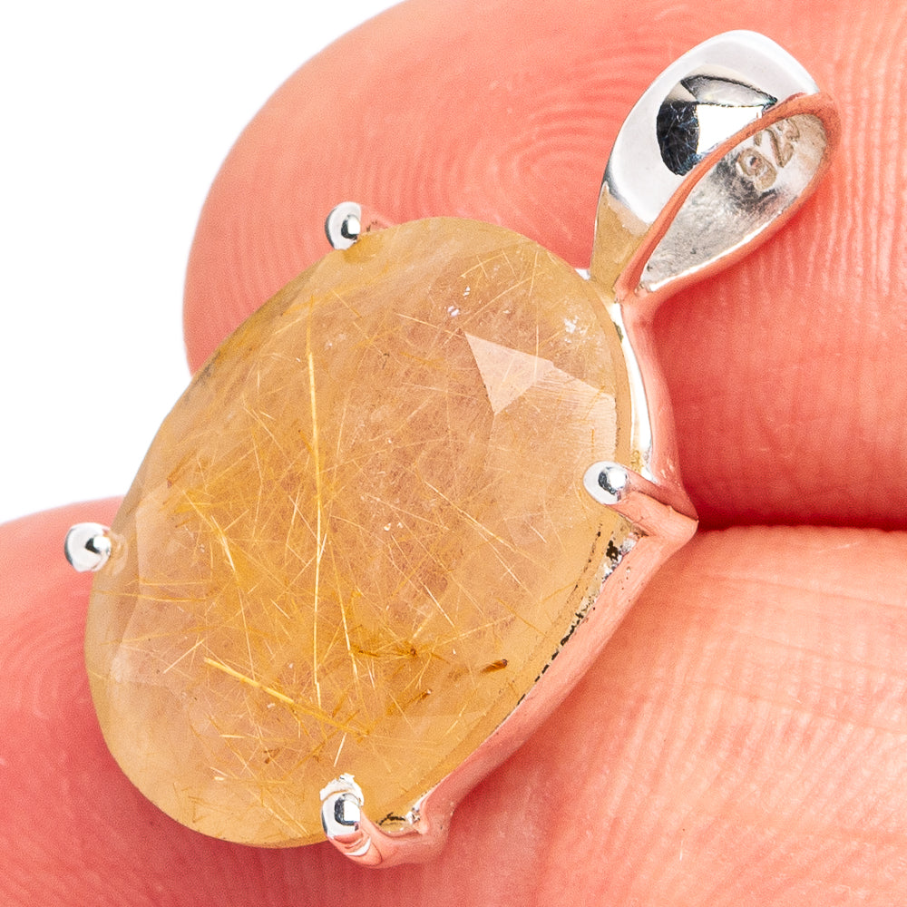 Rutilated Quartz Pendant 7/8" (.925 Sterling Silver)
