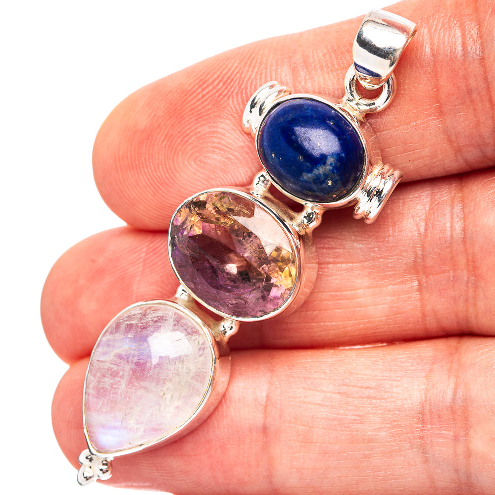 Premium Ametrine, Rainbow Moonstone, Lapis Lazuli Pendant 2 1/4" (.925 Sterling Silver)