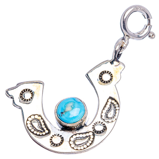 Sterling silver horseshoe pendant with turquoise cabochon and top clasp ring, side engravings
