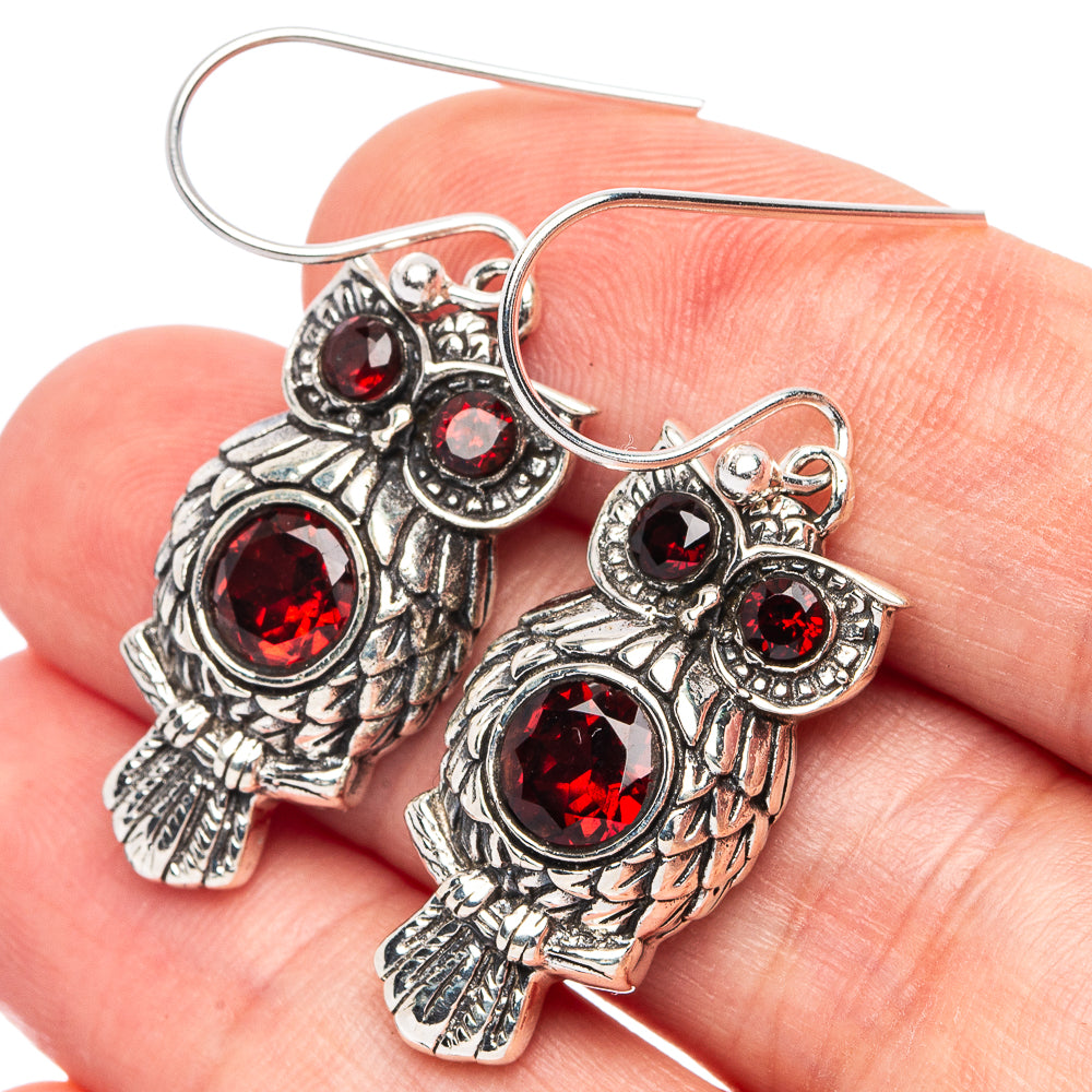 Dainty Garnet Owl Earrings 1 5/8" (925 Sterling Silver) E2880