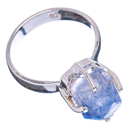 Sterling silver ring with faceted light-blue quartz, size 6, prong-set