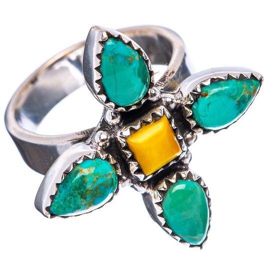 Adjustable sterling silver ring with turquoise teardrop stones and yellow square accent
