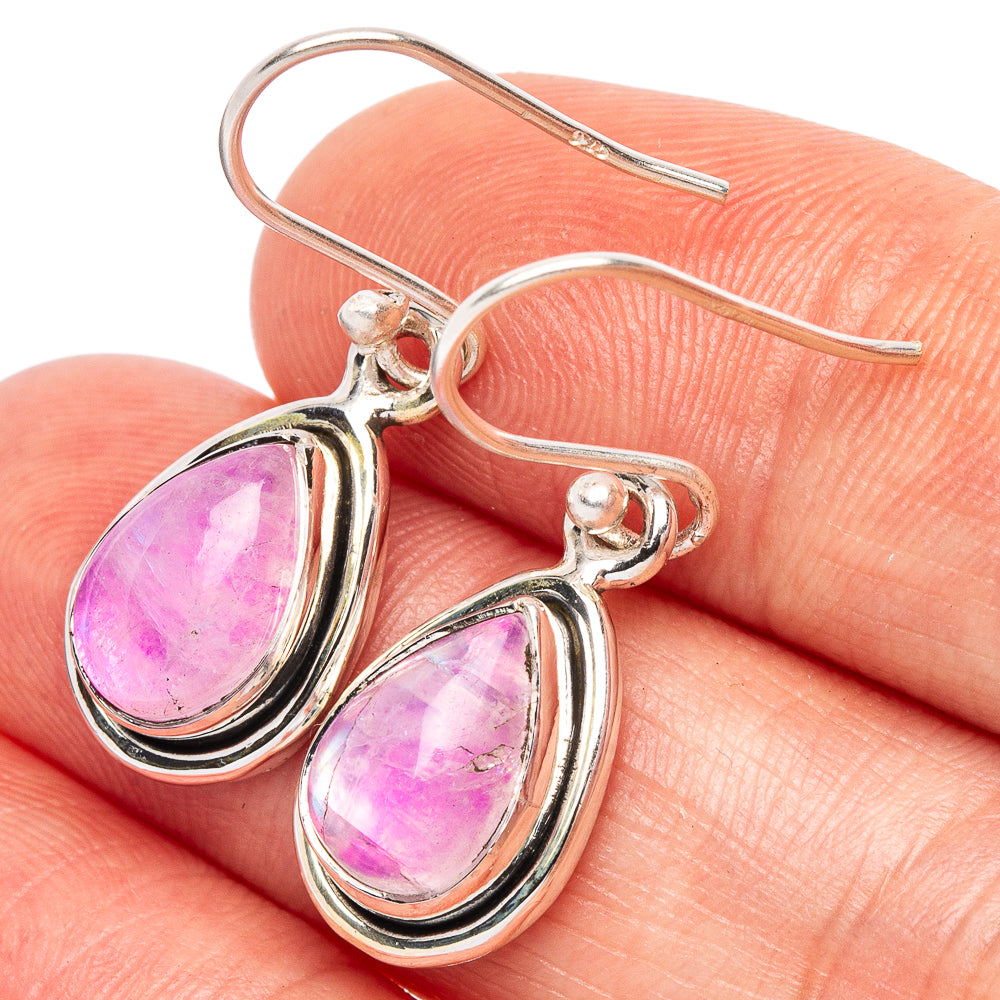 Pink Moonstone Earrings 1 1/8" (925 Sterling Silver) E2643