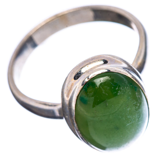 Oval green nephrite jade cabochon on .925 sterling silver band, side view