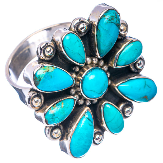 Turquoise cabochon cluster ring in sterling silver with oval and teardrop stones