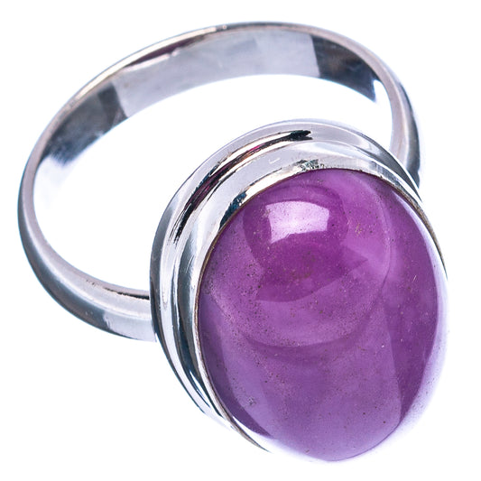 Sterling silver phosphosiderite ring, round purple cabochon set on band
