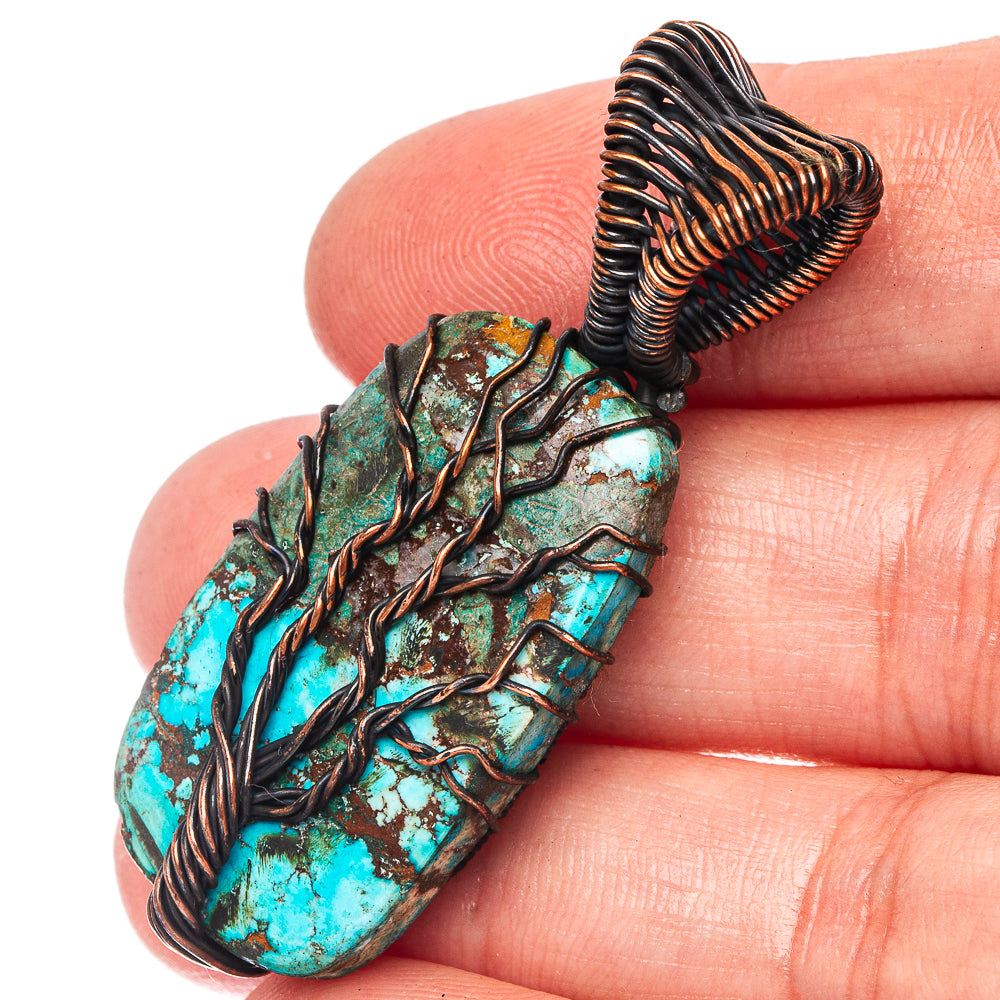 Turquoise Tree of Life Pendant 1 7/8" (Oxidized Copper)