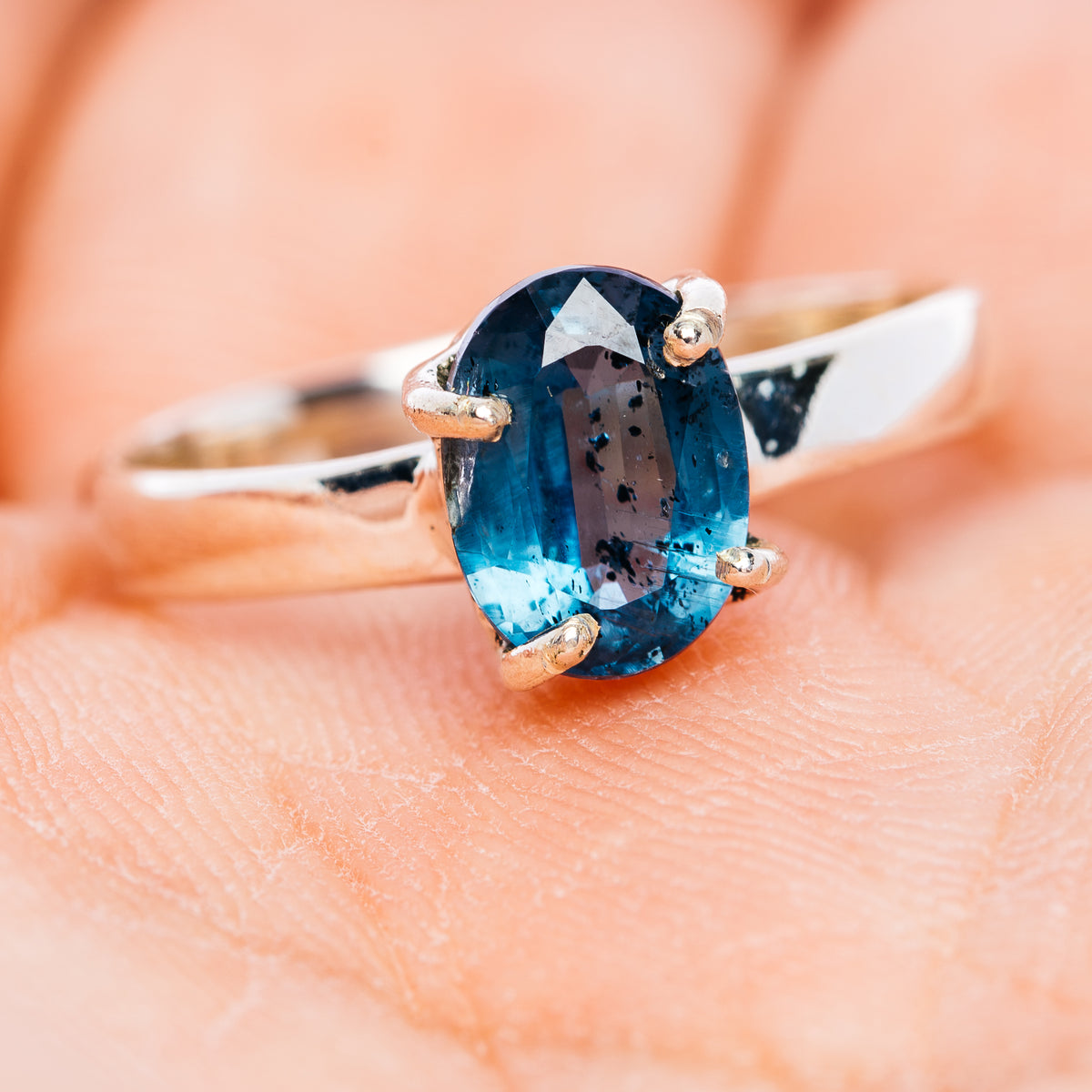 Faceted Deep Teal Blue Kyanite Ring Size 7 (.925 Sterling Silver)