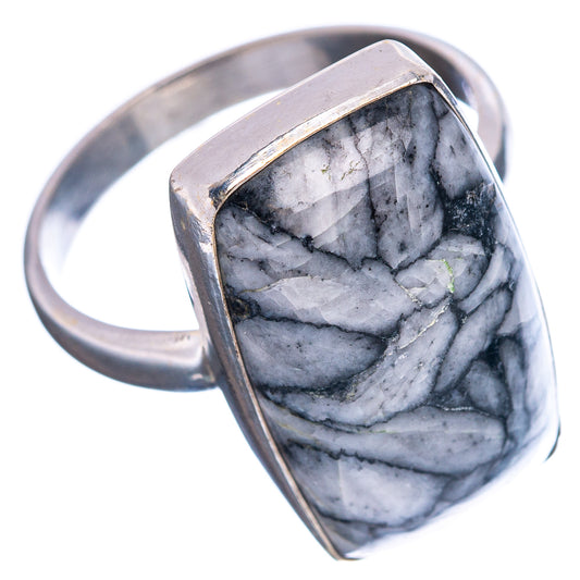 Sterling silver bezel ring with pinolith jasper cabochon, close side view