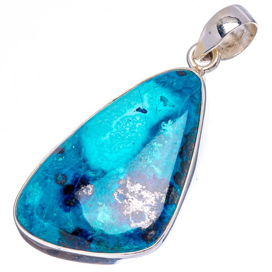 Teardrop shattuckite pendant, turquoise blue stone bezel with bail loop