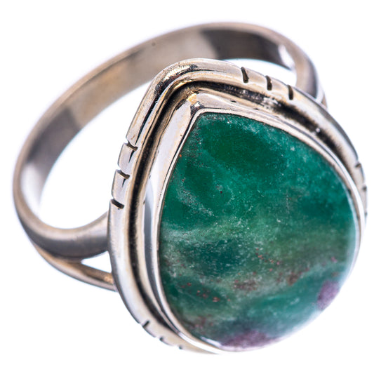 Sterling silver oval green gemstone ring, angled view with ornate border