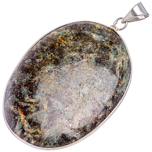 Silver-plated oval palm stone pendant with mottled green, blue, and gold finish