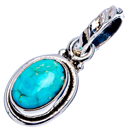 Turquoise oval dainty pendant in 925 sterling silver, side view with hanging bail