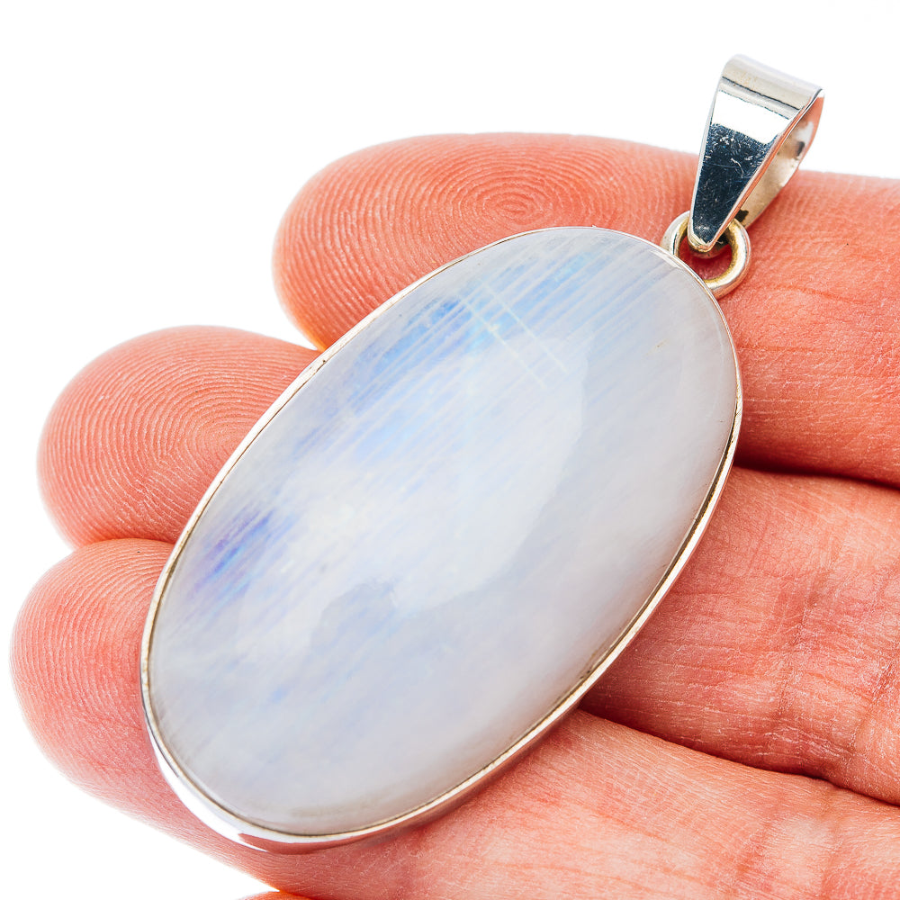 Huge Premium Rainbow Moonstone Pendant 2 1/8" (.925 Sterling Silver)