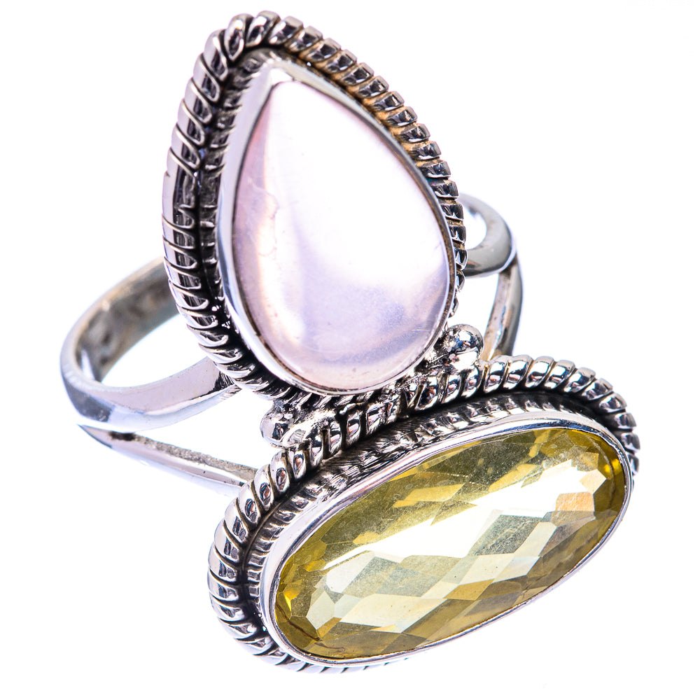 Large Rose Quartz, Lemon Quartz Ring Size 10.75 (925 Sterling Silver) R140801
