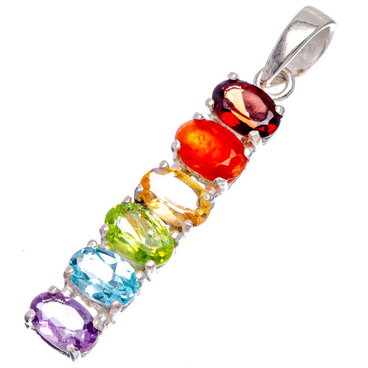 Sterling silver chakra pendant with red, orange, green, blue, purple gemstones
