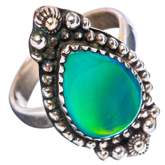 Green teardrop opal sterling silver ring with round bead detailing