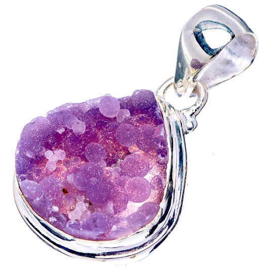 Purple druzy agate teardrop pendant in .925 sterling silver with loop bail.