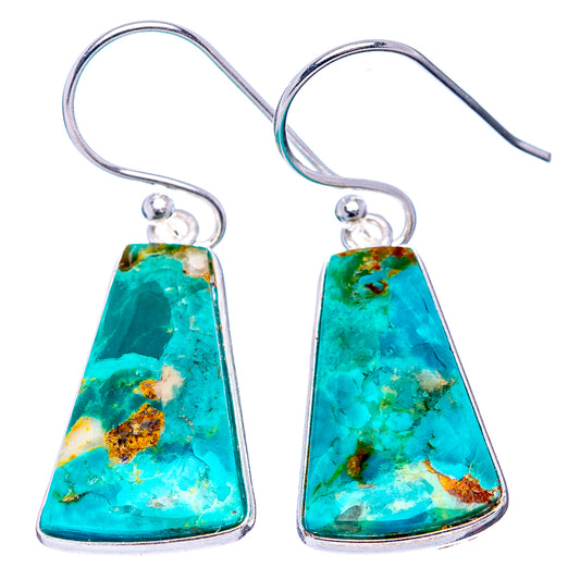 Turquoise trapezoid earrings with golden matrix on .925 silver hooks