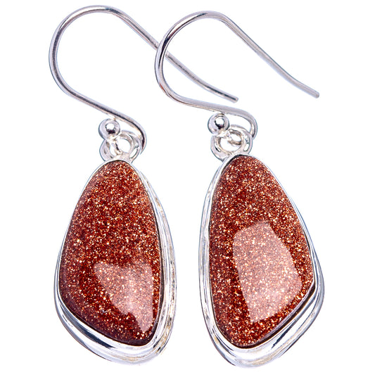 Sterling silver drop earrings with marquise red goldstone glitter stones on hooks