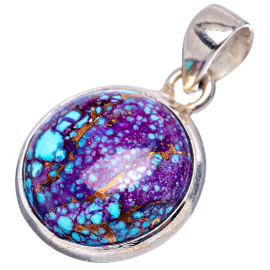Oval purple-blue turquoise pendant with loop bail, .925 sterling silver