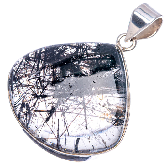 Sterling silver teardrop pendant with black tourmalinated quartz and loop bail