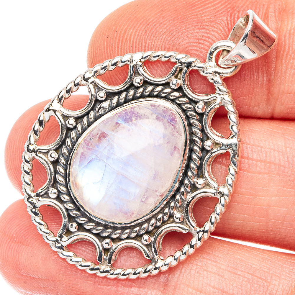 Premium Rainbow Moonstone Pendant 1 1/2" (925 Sterling Silver) P45022