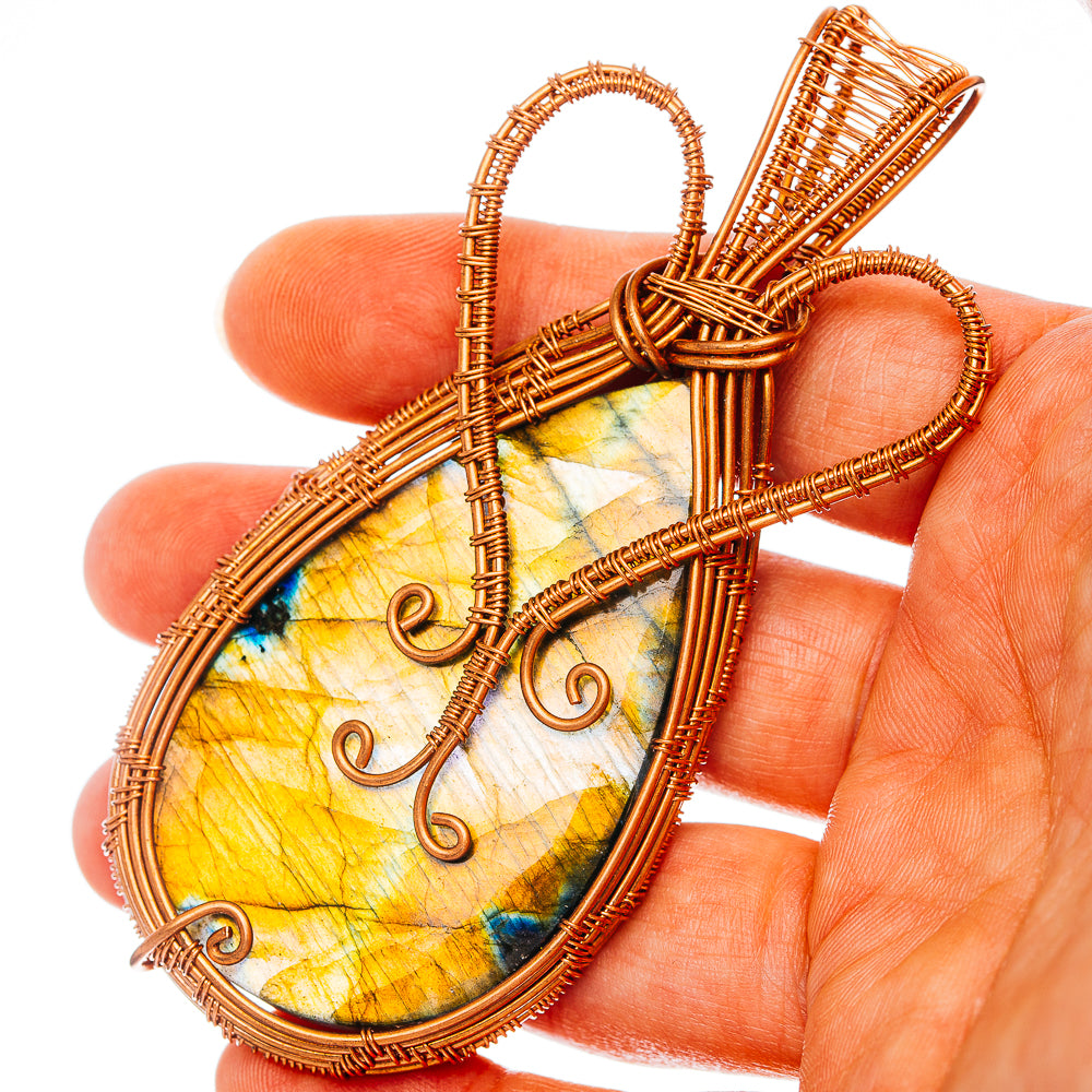 Spectrolite Wire Wrap Pendant 3 1/2" (Copper)
