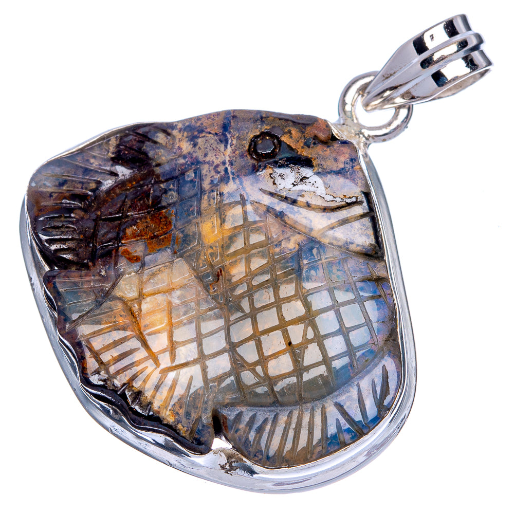 Boulder Opal Fish Pendant 1 1/2" (925 Sterling Silver) P40148