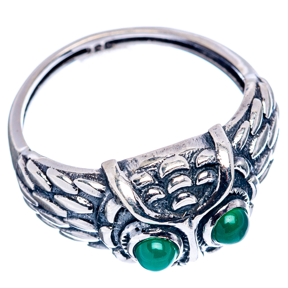 Green Onyx Owl Dainty Ring Size 6 (.925 Sterling Silver)