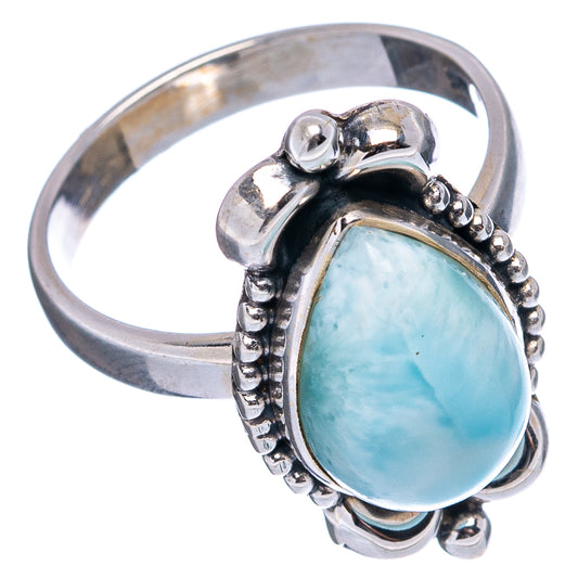 925 sterling silver larimar ring with oval light-blue stone on raised bezel