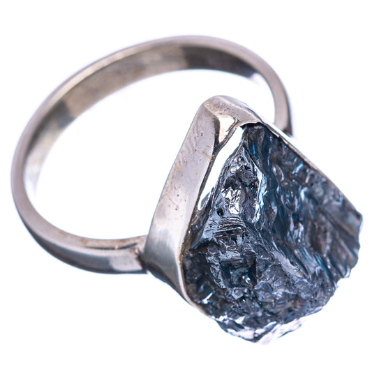 Raw galena crystal ring in .925 sterling silver, open bezel, size 6.5