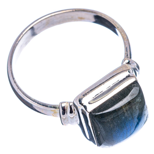 Labradorite ring size 8.75, .925 sterling silver, prong-set blue cabochon